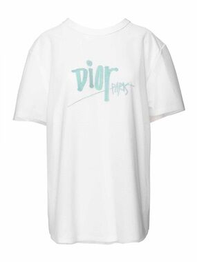 Dior White Tee with Mint Script Logo